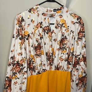 Brown, orange, and pink floral dress